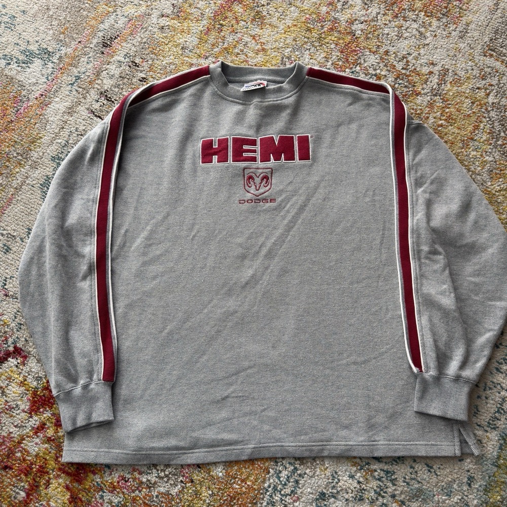 Vintage Y2K 2000s  Dodge HEMI Racing Grey Long Sleeve Crewneck Sweatshirt XL